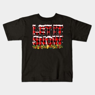 Let It Snow Christmas Snowflake Buffalo Plaid Kids T-Shirt